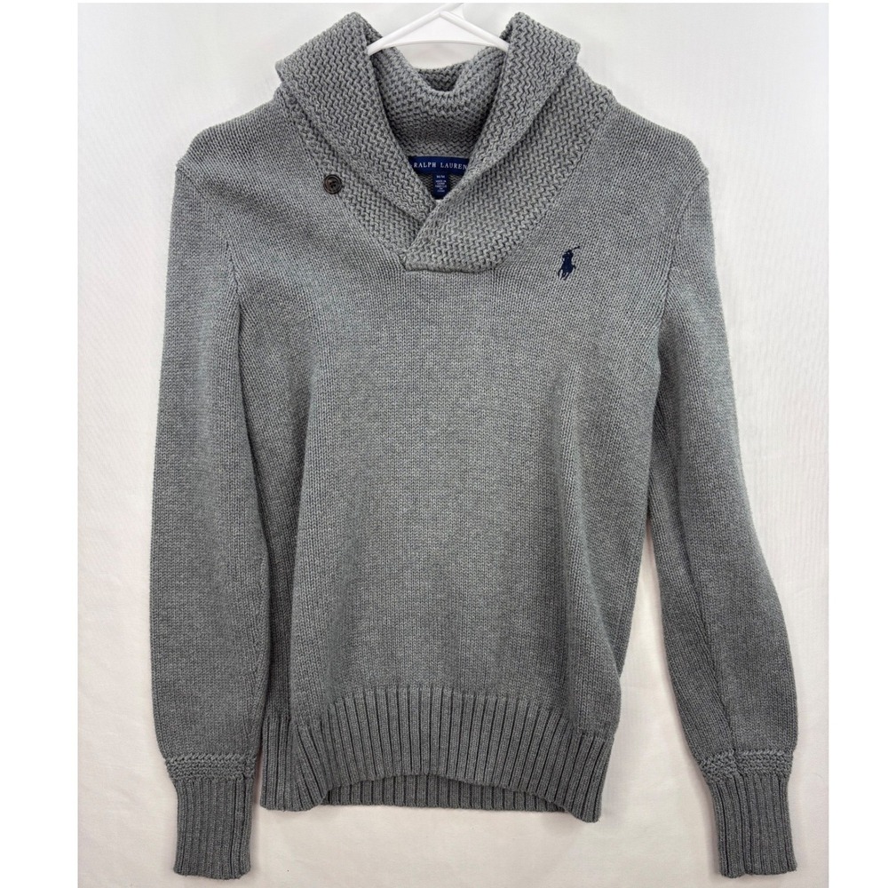 Ralph Lauren Men's Luxury Shawl Collar Pullover Grey size Medium